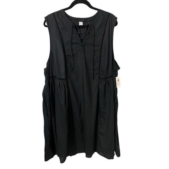 NWT Old Navy Lace up Front Swing Dress Sz XXL Casual Summer Sun Dress Black - Picture 4 of 9